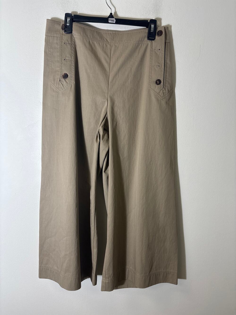 Lafayette 148 Khaki Flat Front Sailor Style Wide Leg Pants Sz 14